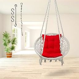 Curio Centre Make in India White Round Cotton Swing with L Shape Cushion & Chain Kit/Hammock Swing for Kids & Adults/Swing for Balcony/L-Cushion, Chain & Accessories Included (145x57x43 cm, White)-image-76