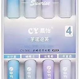Homaxy Markers Dual Tip Fluorescent Pastel Highlighter Pens | Pastel Markers Multicolor Aesthetic Pens Kawaii Stationary for Kids Art Craft Scrapbook (Blue) (Pack Of 4)-29