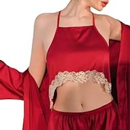 Silk cami Shorts/Pajama Set Nighty Babydoll Chemise with Robe for Bridal Nighty, Honeymoon, Bridal Shower Gift, Best (Free Size)-image-18