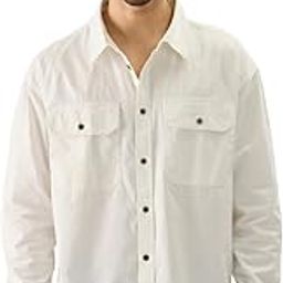 Solids: Off White Men and Boys Long Sleeve Collared Neck Button Down Regular Fit Cotton Utility Shirts-6