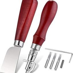7 in 1 Leather Groover Tool and Leather Cutting Knife Set Adjustable Stitching Groover Creasing Edge Beveler Leather Grooving Tool Leather Edging Knife for DIY Leathercraft Cutting-0