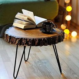 FANTASTIC STORE 9 Antique Wooden End Table | Small Side Table | Corner Stool Plant Stand for Bedroom, Living Room Indoor and Outdoor Tables (Black Metal Legs) Real Wood Slice Live Edge-11