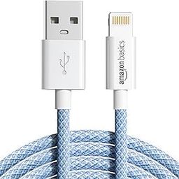 amazon basics Nylon Braided USB-A to Lightning Cable Cord, MFi Certified Charger for Apple iPhone 14, 13, 12,11, X, 8, 7, 6, 5, iPad Air, Pro, Mini, iPad | Sierra Blue, 1.02 meter-14