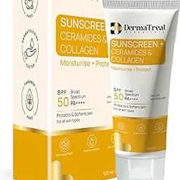DermaTreat Essentials Sunscreen SPF 50 PA++++ With Ceramides, Collagen & Moisturizer For UVA & UVB rays, Firm, Smooth, Moisturize Skin, Prevent Fine Lines, Lightweight & No White Cast (100 g)-27