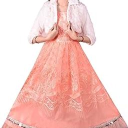 Kids Georgette Flared Gown for Girls with Fur Jacket Peach 9-10 Year-image-29