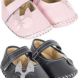 Set Of 2 Pair Baby Girls Synthetic Leather Baby Sandal Booties For 6 To 12 Months (Pink,Black) -BT909andBT911-image-39