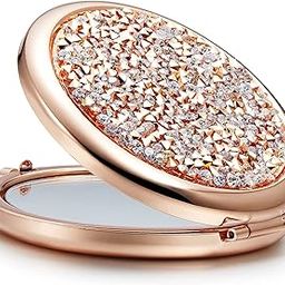 Compact Mirror, Pocket Travel Makeup Mirror, Mini Mix Diamond 1X/2X Magnifying, Round Metal Pocket Makeup Mirror, Portable Folding Mirror for Travel, Home, Office, Purse (Rose Gold)-image-37