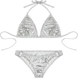 Women's Shiny Faix Leather Bikini Set, Pool Park-picture-5