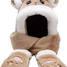 LR Decor E-Shop Women Hooded Scarf Thick Cute Ear Hat Gloves Scarf Set for Stage Performance Khaki-image-35