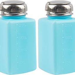 AUEAR, Push Down Alcohol Dispenser Pump, Methanol Container, Nail Polish Lip Eye Makeup Remover Square Plastic Liquid Press Bottles for Home Travel (Blue, 2-Pack, 200 ml)-image-70