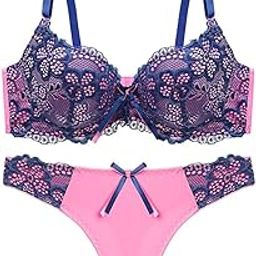 Amie-0139 Pink Light Blue Padded Push up Bra Panty Lingerie Set for Women-picture-26