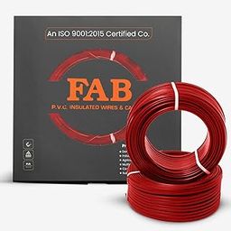 FAB P.V.C INSULATED WIRES & CABLES | 1.5mm | 90m | FR PVC Insulated CCA Copper Wire | Single Core Multi-Strand House Wiring Cable | Gauge (10 No.) | Red-24
