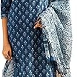 Women's Blue Pure Cotton Printed Straight Kurta & Palazzo with Dupatta Set (IESTR6574)-picture-26