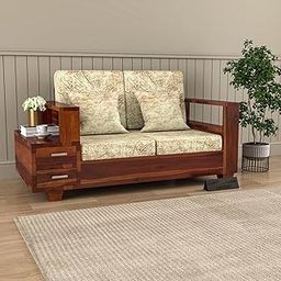 Furnotique Decor Sheesham Wood 2 Seater Sofa Set with 2 Drawer Storage | Wooden Sofa Set Furniture for Living Room Home Office (Honey Finish,Suede Fabric)-image-49