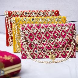 Kuber Industries Clutch Purse | Hand Purse | Ladies Hand Purse with Handle | Traditional Shagun Purse | Gifting Clutch Purse | Mirror Check Purse | Pack of 3 | Multicolor-10