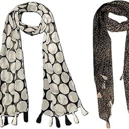 ™ Women's Printed Chiffon Multicolored Scarf and Stoles with Tassels - Set of 2 (ST032)-image-5