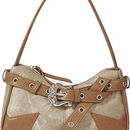 Brownie!! Canvas and Leather Mini Handbag with Decorative Buckle, Beige and Tan, Crossbody Style-image-51
