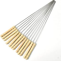PremiumAV Stainless Steel BBQ Skewers 12-Pack – Reusable Metal Tandoor Sticks with Wooden Handle for Kabab, Tikka, Barbecue, Grilling, and Outdoor Cooking-picture-5