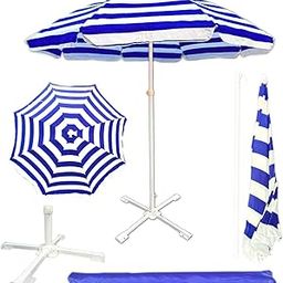 RAINPOPSON Garden Umbrella Outdoor Big Size 8ft with Stand Blue Stripe Color Big Size Outdoor Waterproof Umbrella Heavy Duty Cloth with Patio Garden Outdoor Umbrella (8ft) (Blue Stripe)-image-61