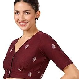 Women's Pure Cotton Soft Ikat Front Open Readymade Saree Blouse-image-1