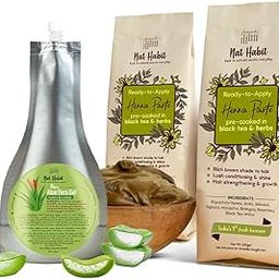 Nat Habit Ready-To-Apply Henna Paste & Pure Aloe Vera Gel The Ideal Combo For Conditioned Hair, Dandruff-Free, Healthy Scalp & Hair Fall with Rich Dark Brown Color (Combo Pack of 3)-49