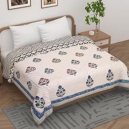 WORLDNEX Razai Double Bed | Reverisible AC Blanket | 100% Cotton AC Blanket for Double Size, Quilt | 400 TC | Double Bed Razai/Quilt/Blanket/Ac Comforter | 90 x 105 Inches (Design10, Double)-image-17