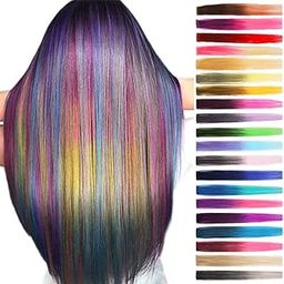 Colored Clip in Hair Extensions & Wigs Long Straight Rainbow Color Hair Extensions for Kids Girls Women in Festival Party - [10 Pieces]-picture-20