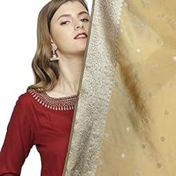 Women's Gold Banarasi Silk Dupatta, Free Size-picture-23