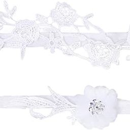 2PCS Womens Garter Set Elastic Flower Lace Garter Bridal Garter Leg Ring(White)-image-17
