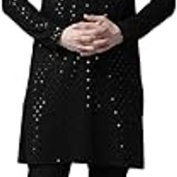 Mens Kurta | Specially Crafted and Designed for the Eid Festival Men Black Kurta Set Sequence Rayon Material-picture-7