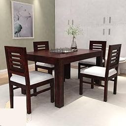 Premium Sheesham Wood Dining Table(45x30) with 4 Chairs | 4 Seater Dining Set | Wooden Dining Table with Chair | Finish Color :- Walnut Finish with Cream Cushions-picture-30
