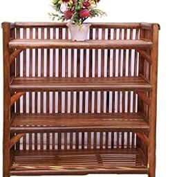 Dhakad Furniture Bamboo Bait Strong Shoe Rack Wooden Slipper Stand Utility Rack Planter Stand Bookshelf Space Saving Shelf for Home Kitchen, Work from Home Rack for Office Files-picture-21