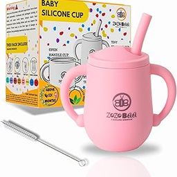 ZoZoBaa Small Silicone Drinking Training Sippy Cup/Glass with Straw, Lid & Easy Grip Handles for Toddlers| Unbreakable 3 in 1-Open,Feeding & Sipper Cup for Kids/Baby 6+ Month, Light Pink - 120 ML-image-10