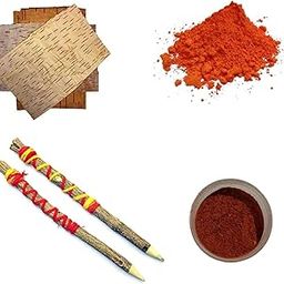 Shrichand Bhojpatra(Pack of 10)(6.5*8inch) with anar kalam, astgandh, Sandalwood powder for pooja, Bhoj patra For Yantra Writing Pooja Samagri, Betula utilis bark, Original bhoj patra sheets tree bark-image-76