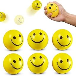 Toyshine 6 Pcs Smiley Squeeze Balls for Kids and Adults, 2 Inch Mini Yellow Fun Happy Face Stress Anxiety Relief Balls, Hand Therapy Sensory Fidget Toy, Classrooms, Game Prize, Party Favor Gift-14