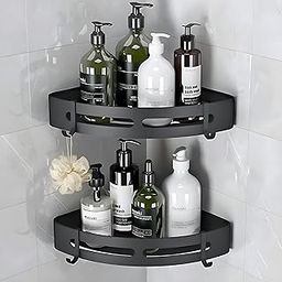 2 Pcs Corner Shelf for Bathroom | Self-Adhesive Bathroom Shelf for Wall | Corner Stand and Rack Without Drilling | Bathroom Accessories and Storage Rack (Black) Aluminium-image-66