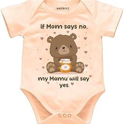KNITROOT Mom Mamu Family Special Onesies, Unisex Baby Kids Cotton Lycra Envelope Neck Half Sleeve Peach Romper, Bodysuit, Sleepsuit, Mom Say No Mamu Say Yes, 0-3 Months, Infant Cloths for Boys & Girls-picture-7