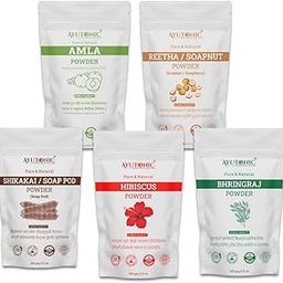 Amla Reetha Shikakai, Bhringraj and Hibiscus Powder for Hair (Pack of 5, 50g each, Total 250g Pack)-image-49