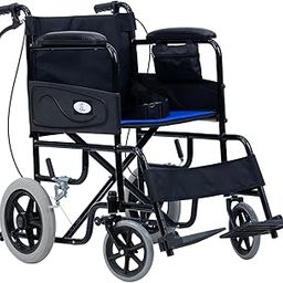 Aasraa Attendant Foldable Manual Wheelchair with Attendant Brakes | 12" MAG PU Wheels, Walking Stick, Safety Belt, Footrest, Anti-Tipper, Washable Cushion | 1 Year Warranty | Lifetime Spare Support-19