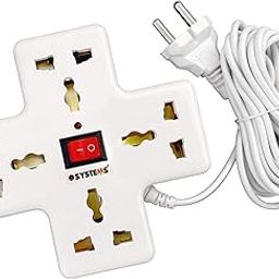 eSYSTEMS 240 volts Extension Board, 4 Multi Plug Points Universal Sockets Strip, LED Indicator with Switch, 3.6 Meters, Extension Cord - 6 AMP (OffWhite)-85