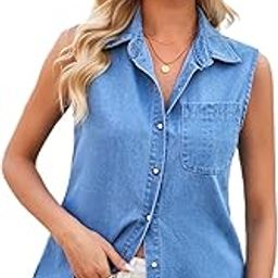 Women’s Washed Slim Fit Sleeveless Denim Vest Top | Casual Button-Down Layer-20