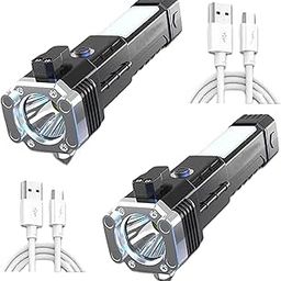 NEU Torch Light,LED 3W Torch Light Rechargeable Torch Flashlight,Long Distance Beam Range Car Rescue Torch with Hammer Window Glass Built Portable Rechargeable (Modern) (Pack of 2) Combo-picture-4