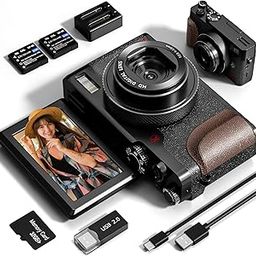 4K Digital Camera 56MP for Photography and YouTube Vlogging, UHD 18X Zoom Auto Focus Video Camera with 3" 180° Flip Screen, 32GB SD Card & 2-19