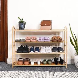 Naayaab Craft Bamboo Shoe Racks 4 Tier Shoes Storage Shelf, Multi-Functional Shoe Storage Organiser Rack, Shoe Tower Shelf for Living Room, Entryway, Hallway - (89 x 23 x 69cm) - Natural-2