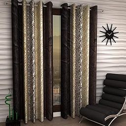 Kiara Creations 2 Piece Beautiful Printed Eyelet Curtains for Window 5 Feet, Brown (Brown, Window - 5 Feet)-image-4