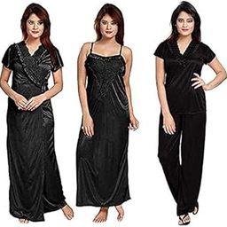 Women's Satin Nighty 4 Set (Housecoat, Nighty, Top, Pajama)-image-41