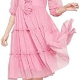 n.H.K.a. Rose Pink Georgette Tiered Dobby Dress-image-99