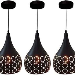 BENHEK® Designer Hanging Light Ceiling Pendant Lamp Metal Cutted Modern Pendant Lights - 3 Pc with Bulb | Fancy Lights for Home Decoration, Living Room, café, Kitchen Restaurants & Bar (Black)-image-26