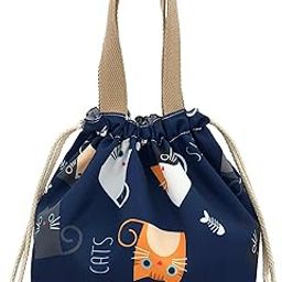 Enyuwlcm Mini Lunch Tote Pouch Reusable Small Cute Lunch Bag with Drawstring Suitable for Girls Women Cat Blue-13
