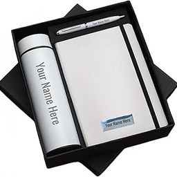 Crownlit Personalised Gift Set with Diary, Bottle and Pen, White, 3-in-1 Combo with Name Customisation-10